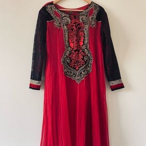 Red and black Anarkali with churidar